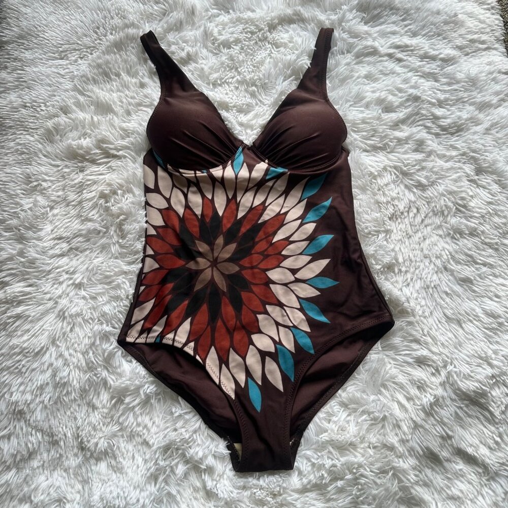 No Gossip Beachwear One‎ Piece Swimsuit Women US 10 Eur 38 Brown Mandala Flower